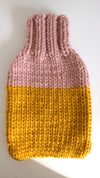 Hot Water Bottle Cover  - Mustard/Pink