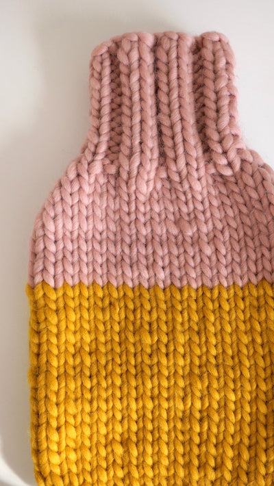 Hot Water Bottle Cover  - Mustard/Pink