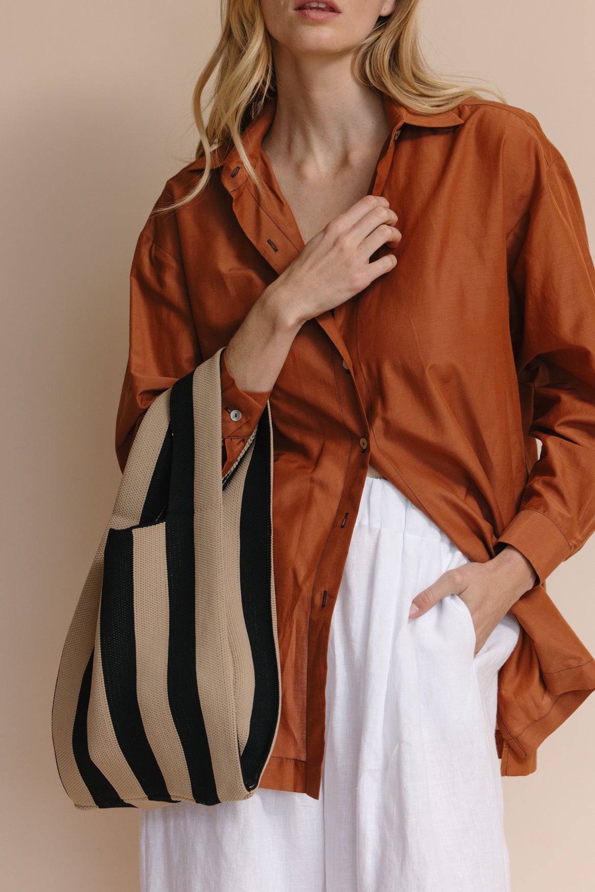 The Stripe Carryall - Black + Tan