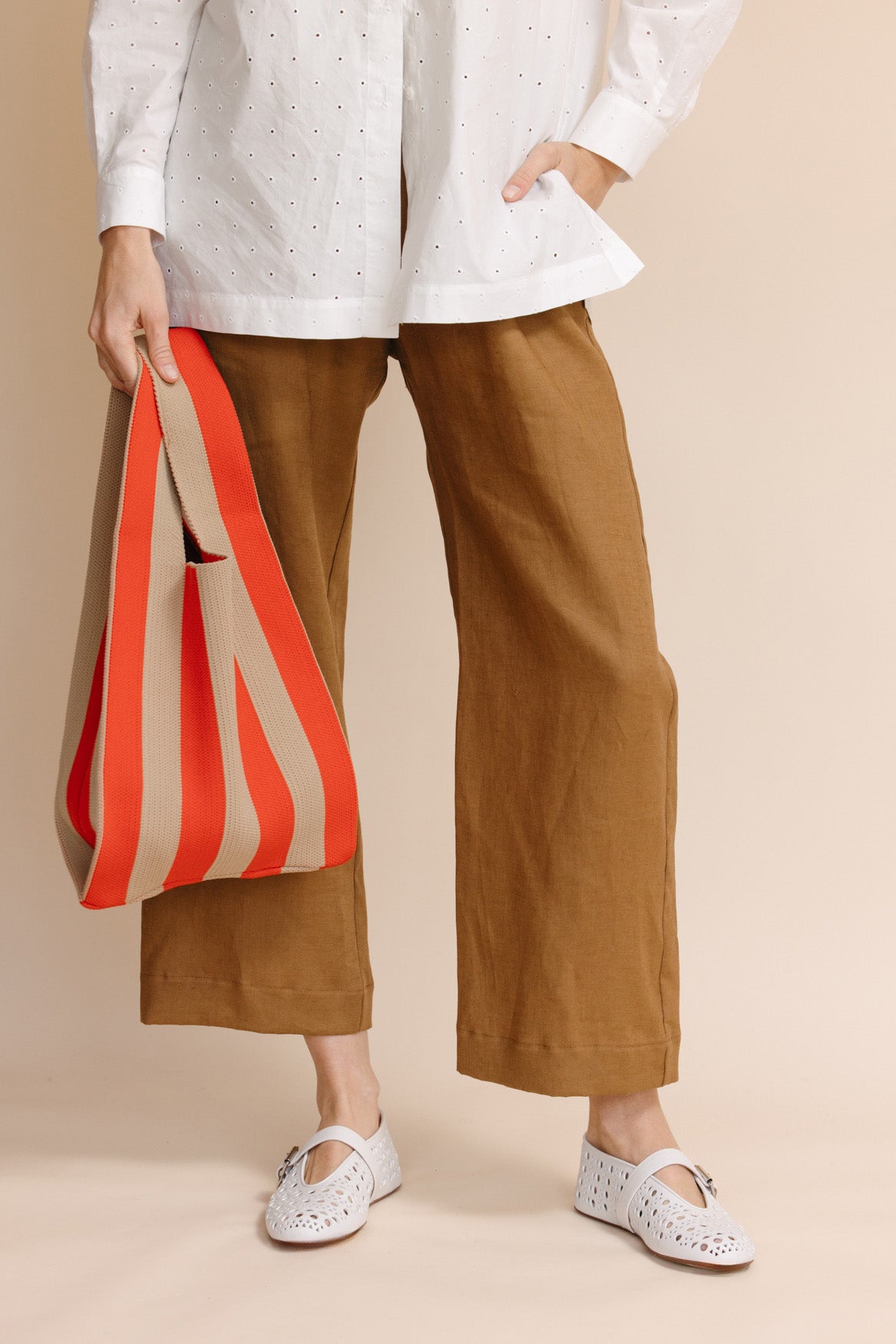 The Stripe Carryall - Red + Tan