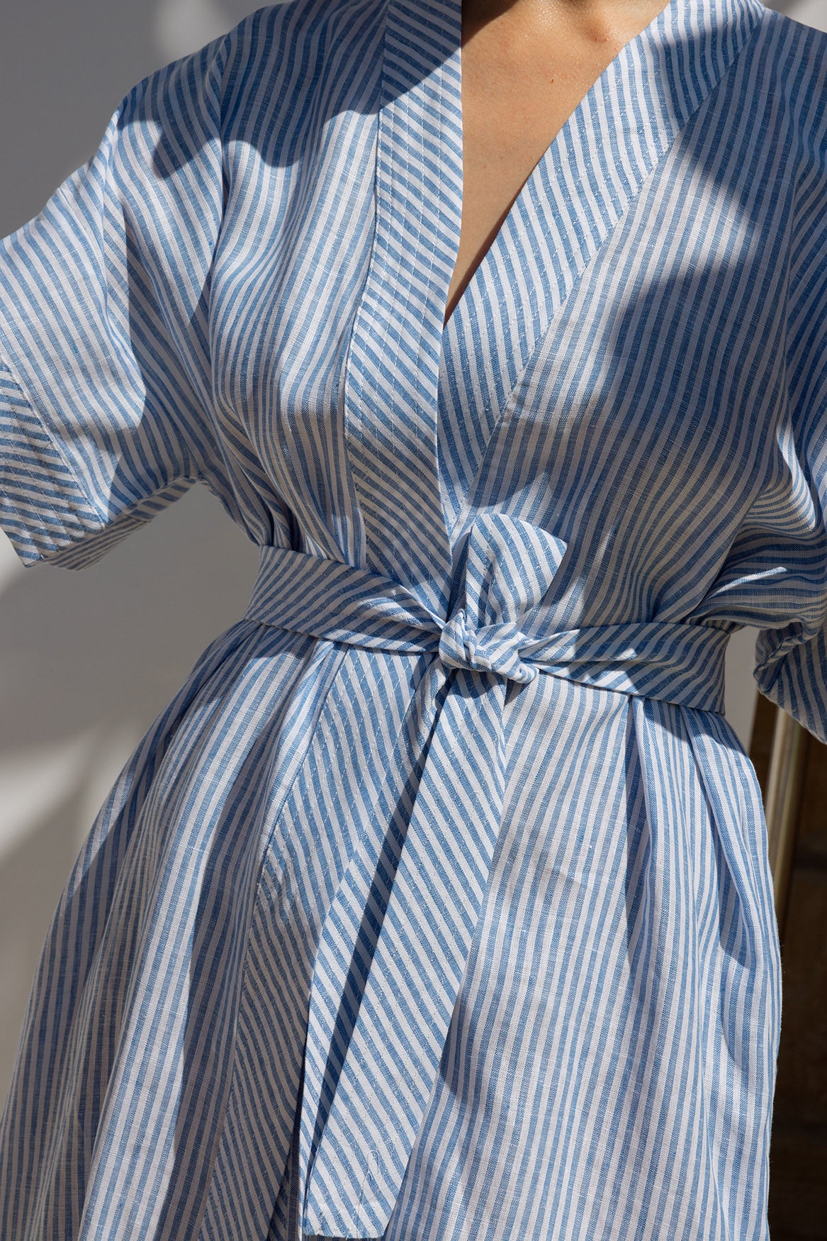 The Kimono Wrap Dress - Blue Stripe