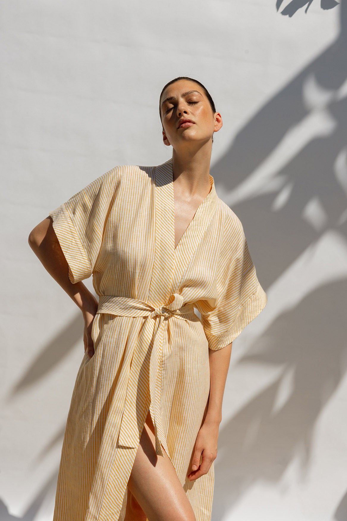 The Kimono Wrap Dress - Yellow Stripe
