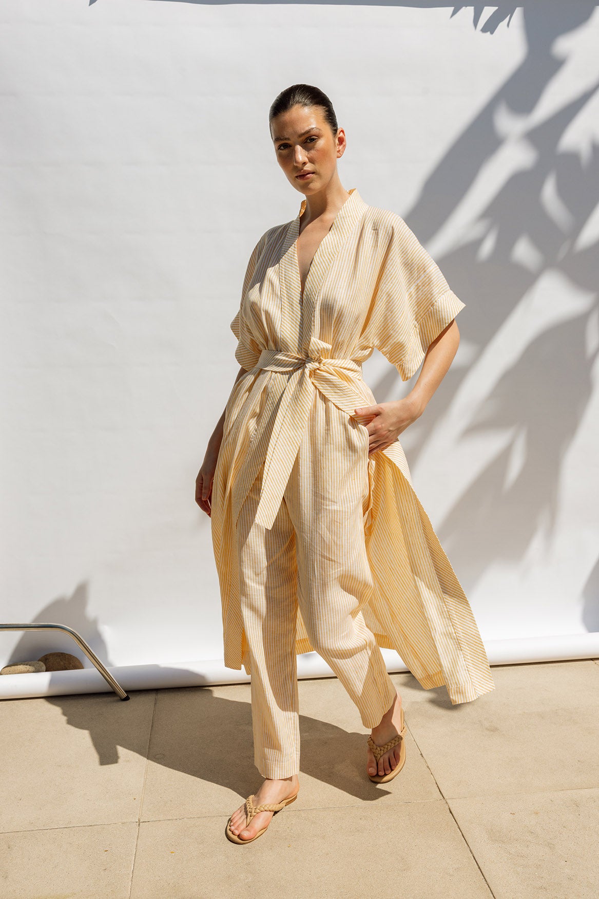 The Kimono Wrap Dress - Yellow Stripe
