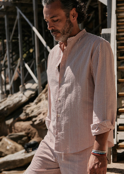 The Button Through Shirt - Red and White Stripe