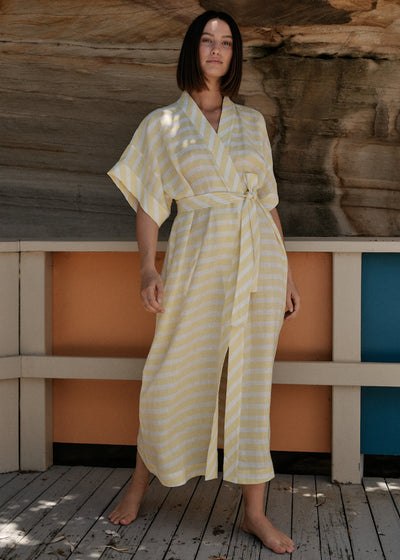 The Kimono Wrap Dress - Yellow Stripe