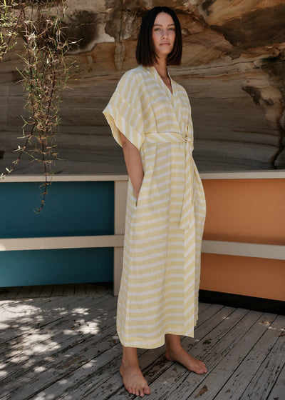 The Kimono Wrap Dress - Yellow Stripe