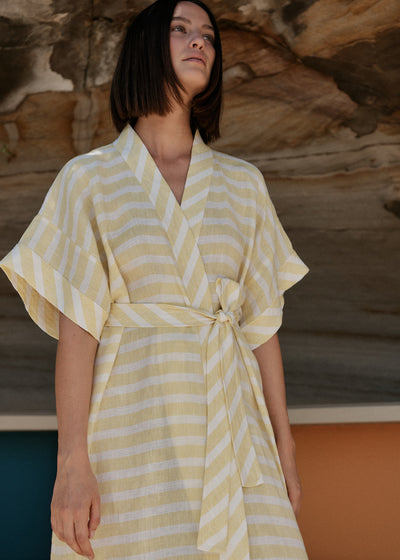The Kimono Wrap Dress - Yellow Stripe