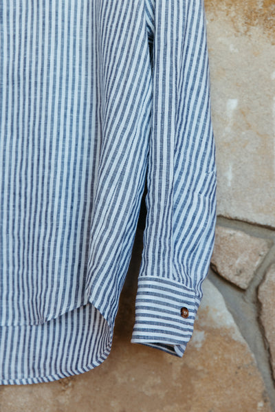 The Popover Shirt - Navy and White Stripe